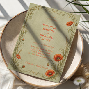 Vintage Poppy Botanical Invitation