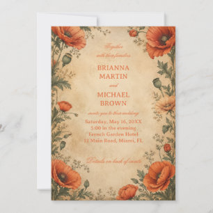 Vintage Poppy Botanical Invitation