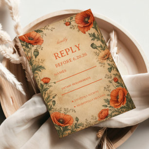Vintage Poppy Botanical RSVP Card