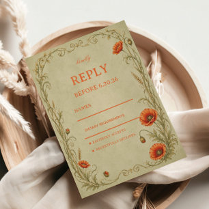Vintage Poppy Botanical RSVP Card