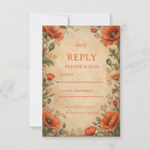 Vintage Poppy Botanical RSVP Card