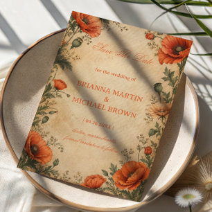 Vintage Poppy Botanical Save The Date