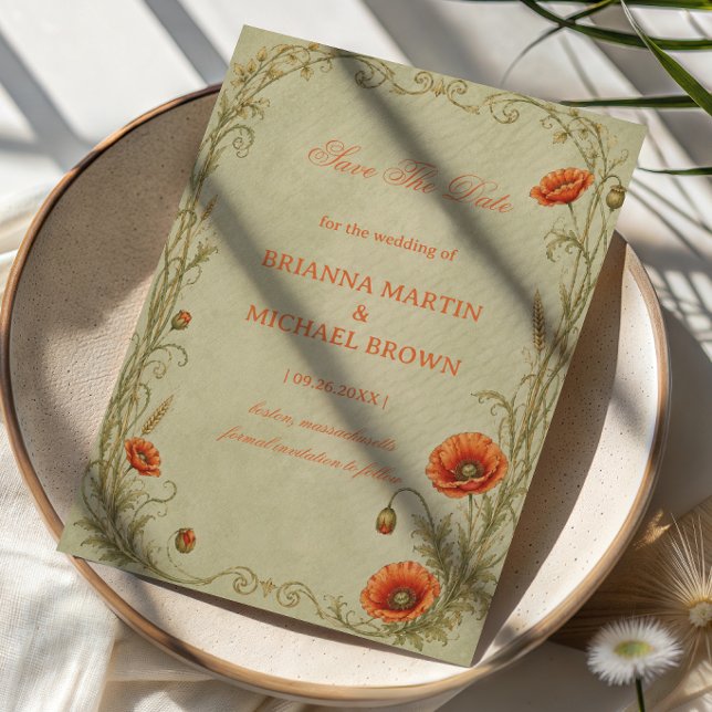 Vintage Poppy Botanical Save The Date (Creator Uploaded)