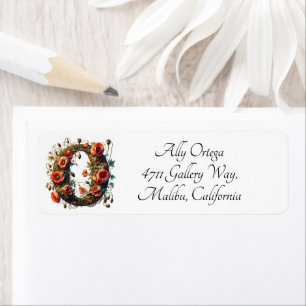 Vintage Poppy Floral Monogram Letter O Return Address Label