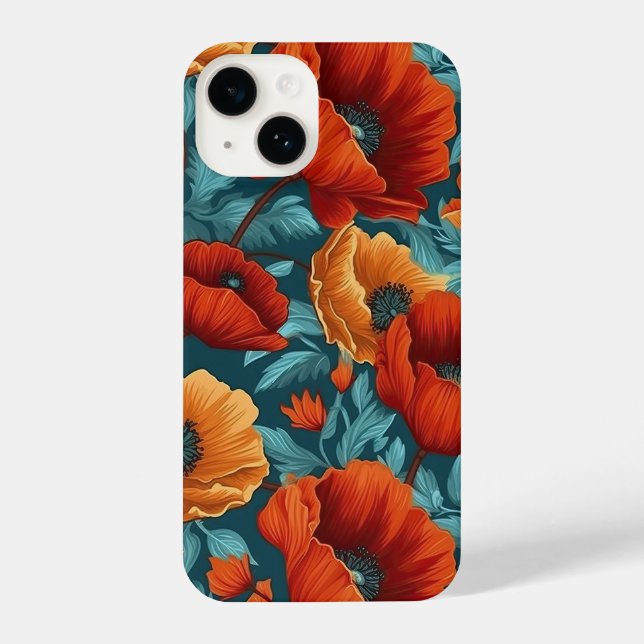 Vintage Poppy Floral Seamless Pattern iPhone Case (Back)