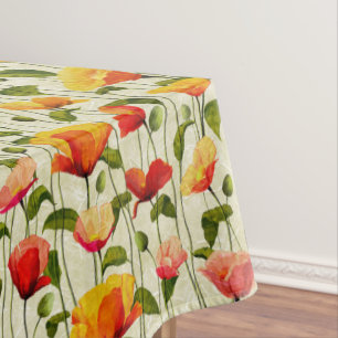 Vintage Poppy Flower Yellow & Orange Tablecloth