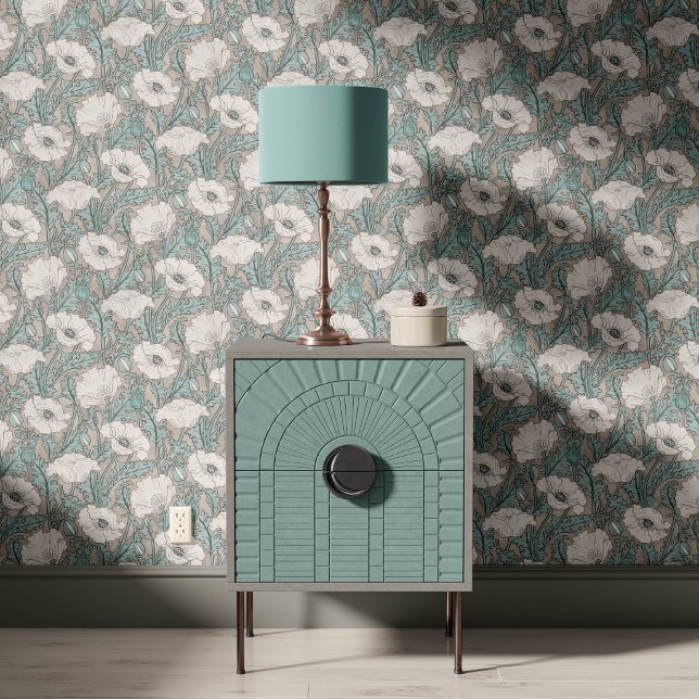 Vintage Poppy in Sky Blue Grey  Wallpaper (Creator Uploaded)