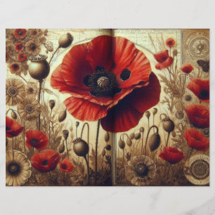 Vintage Poppy Scrapbook Paper – Shabby Chic Floral