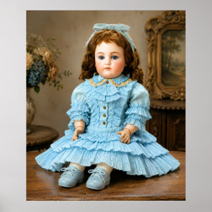 Vintage Porcelain Doll in Blue outfit Poster