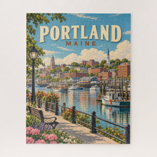 Vintage Portland Maine Harbour Waterfront Jigsaw Puzzle