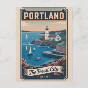 Vintage Portland Maine Retro Travel Holiday Postcard
