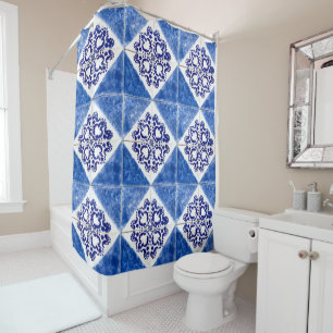 Vintage Porto Diamond Antique Portuguese Blue Shower Curtain