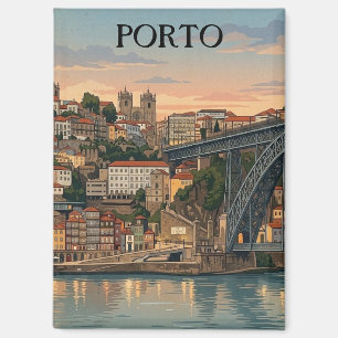 Vintage Porto Portugal City Illustration Tourism Magnet
