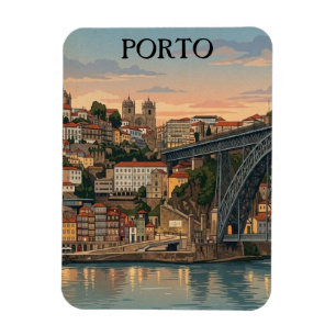 Vintage Porto Portugal City Illustration Travel Magnet