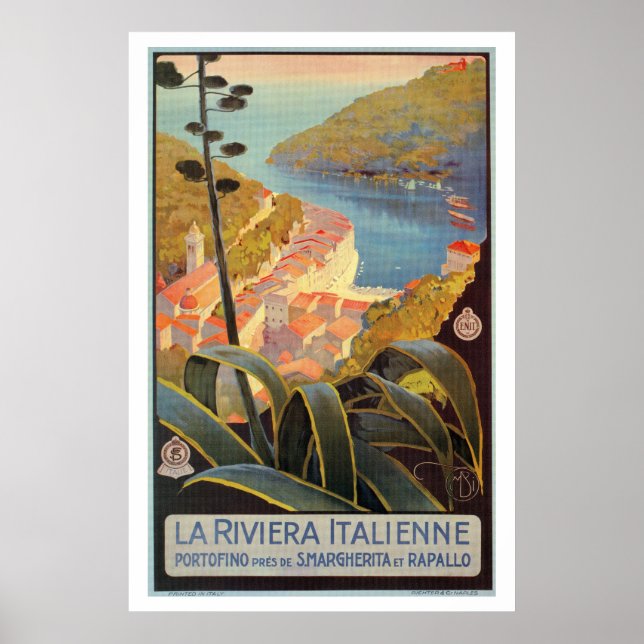Vintage Portofino Italian Riviera travel poster (Front)