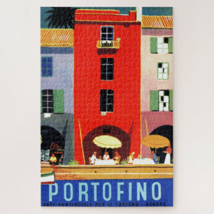 Vintage Portofino Italy Europe Travel Illustration Jigsaw Puzzle