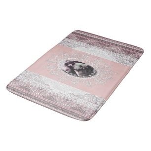 Vintage portrait and lace bath mat
