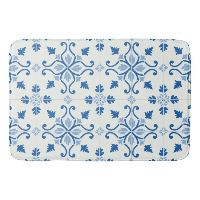 Vintage Portuguese Azulejo Tile Pattern Bath Mat (Front)