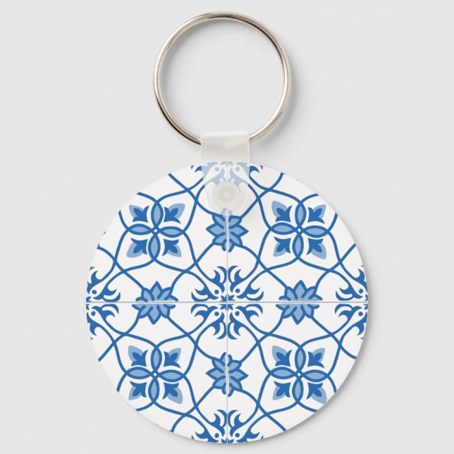 Vintage Portuguese Azulejo Tile Pattern Key Ring (Front)