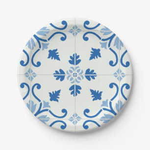 Vintage Portuguese Azulejo Tile Pattern Paper Plate