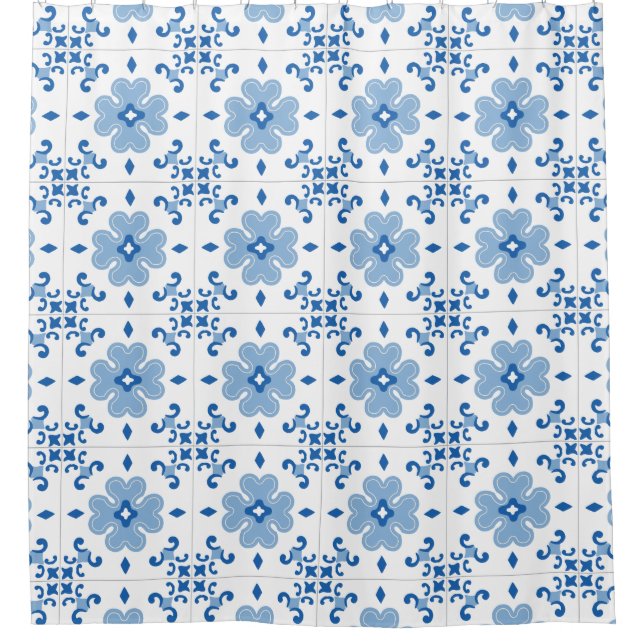 Vintage Portuguese Azulejo Tile Pattern Shower Curtain (Front)