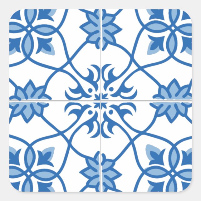 Vintage Portuguese Azulejo Tile Pattern Square Sticker (Front)