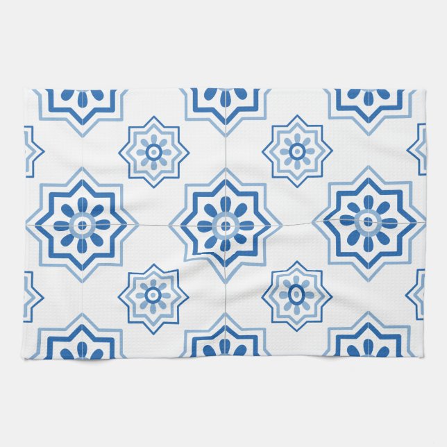 Vintage Portuguese Azulejo Tile Pattern Tea Towel (Horizontal)