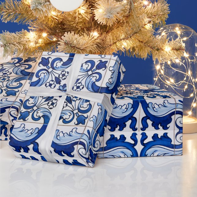 Vintage Portuguese Azulejo Tile Pattern Wrapping Paper (Holidays)
