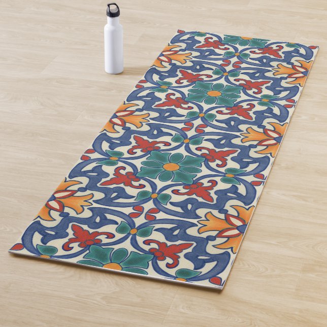 Vintage Portuguese Azulejos Tile Pattern Yoga Mat (In Situ)