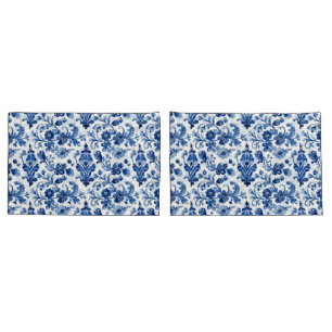 Vintage Portuguese Blue Floral Tile Pillowcase