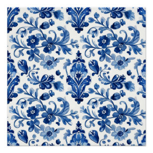 Vintage Portuguese Blue Floral Tile Poster