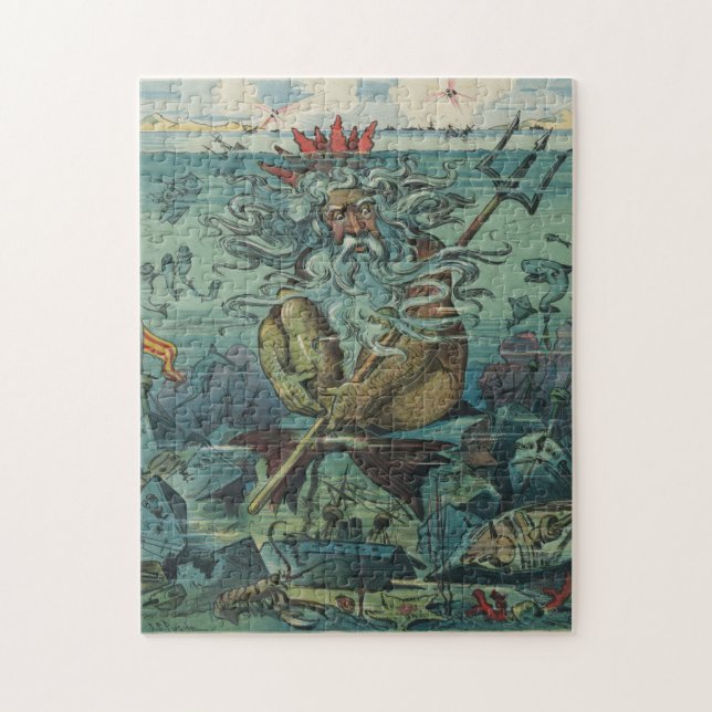 Vintage Poseidon & Sunken Ships Illustration 1898 Jigsaw Puzzle (Vertical)