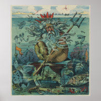 Vintage Poseidon & Sunken Ships Illustration