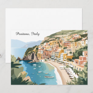 Vintage Positano Italy Amalfi Coast Travel Art Card