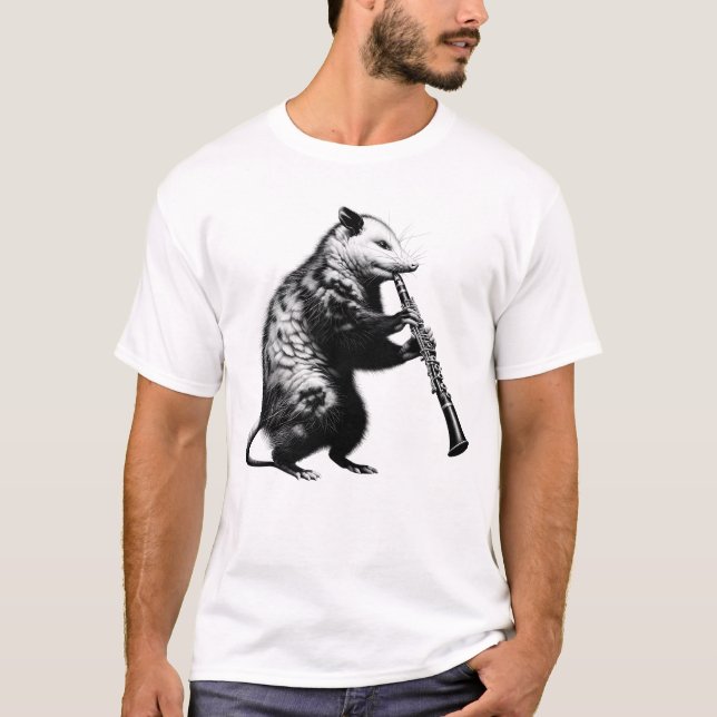 Vintage Possum Opossum Playing Clarinet T-Shirt (Front)