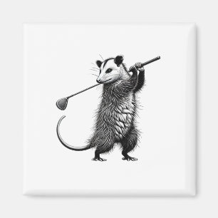 Vintage Possum Playing Golf Opossum Lover Golfer  Magnet