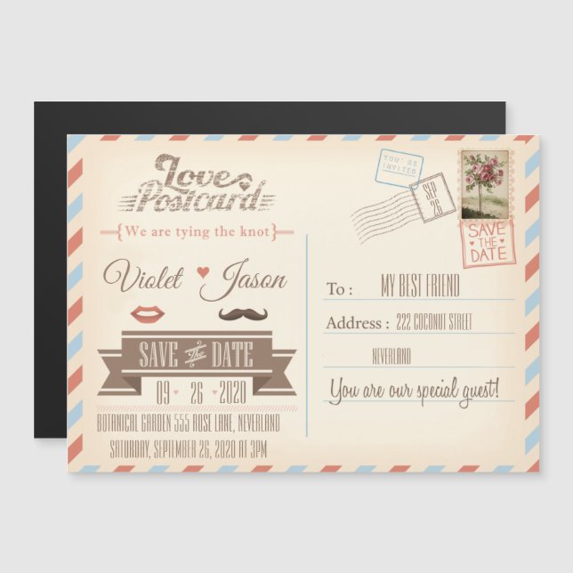 Vintage Postage Magnetic Invitation (Front/Back)