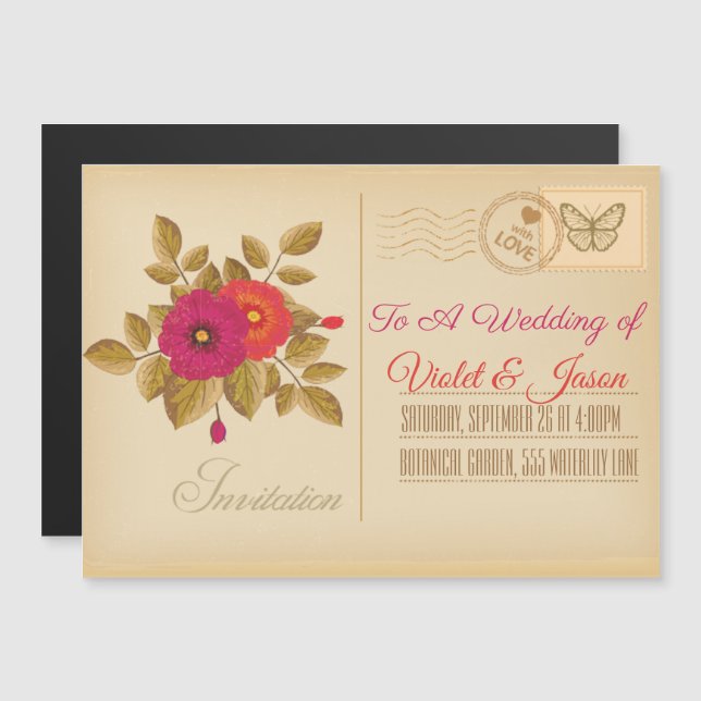 Vintage Postage Magnetic Invitation (Front/Back)
