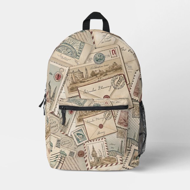 Vintage Postage Stamp Collage Cut & Sew Bag (Front)