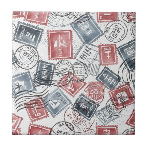 Vintage Postage Stamp Collage Pattern (1) Ceramic Tile