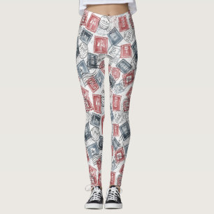 Vintage Postage Stamp Collage Pattern (1) Leggings