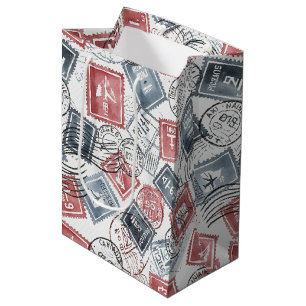 Vintage Postage Stamp Collage Pattern (1) Medium Gift Bag