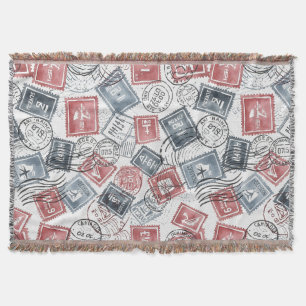 Vintage Postage Stamp Collage Pattern (1) Throw Blanket