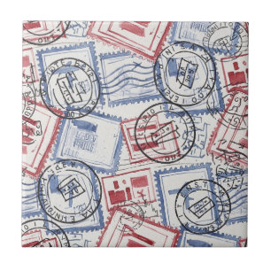 Vintage Postage Stamp Collage Pattern (2) Ceramic Tile