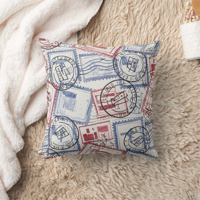 Vintage Postage Stamp Collage Pattern (2) Cushion (Blanket)