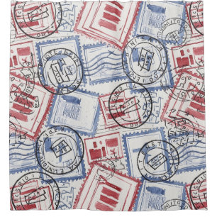 Vintage Postage Stamp Collage Pattern (2) Shower Curtain