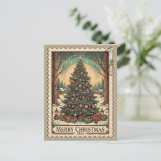 Vintage Postage Stamp Merry Christmas Postcard