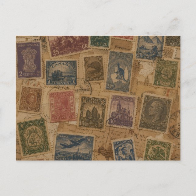 Vintage Postage Stamp Philatelic Ephemera Postcard (Front)