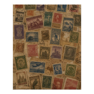 Vintage Postage Stamp Philatelic Ephemera Poster