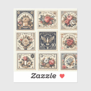Vintage postage stamp-style stickers for invitatn